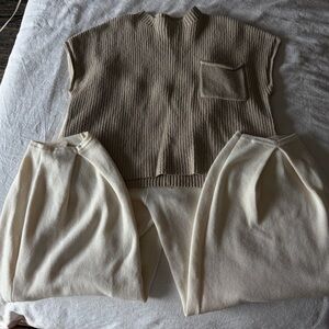 Free People Cream and Tan Knit Sweater